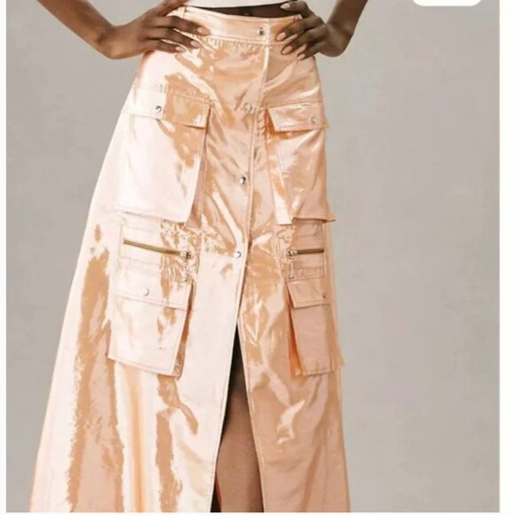 ⭐️ Let Me Be Metallic Cargo Grunge Trendy Chic Glam Model Y2K Rock Maxi Skirt - Picture 3 of 6